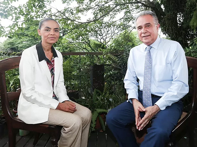 A ex-senadora Marina Silva ao lado do jornalista Roberto D'Avila, da Globonews, a quem concedeu entrevista