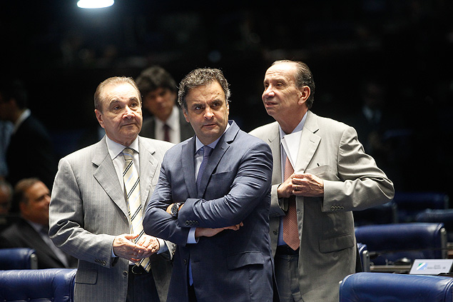 Os senadores da oposição Agripino Maia (DEM) Aécio Neves (PSDB) e Aloysio Nunes (PSDB)
