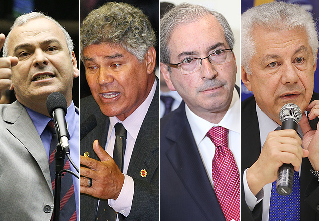 Os candidatos  presidncia da Cmara Jlio Delgado (PSB), Chico Alencar (PSOL), Eduardo Cunha (PMDB) e Arlindo Chinaglia (PT)