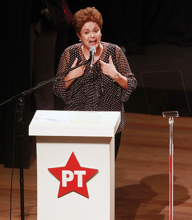 Dilma Rousseff delivers a speech during the celebration of the 35th anniversary of the Workers' Party (PT) in Belo Horizonte