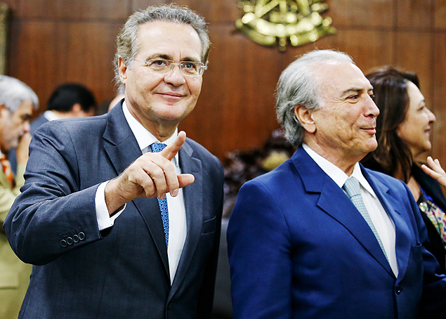 O presidente do Senado, Renan Calheiros ( esq.) e o vice-presidente da Repblica, Michel Temer