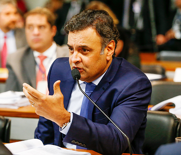 O senador Aécio Neves (PSDB-MG)m durante reunião da Comissão de Constituição e Justiça do Senado