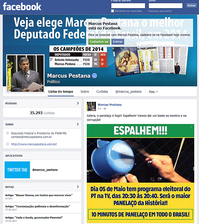 Deputado Marcus Pestana, presidente do PSDB de MG, convoca para panelao contra Dilma em rede social