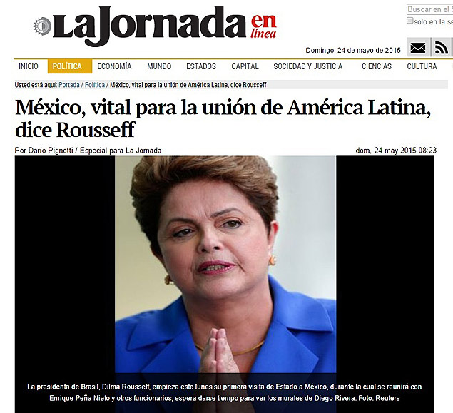 Reproduo do site do jornal mexicano La Jornada, que publicou entrevista com Dilma Rousseff