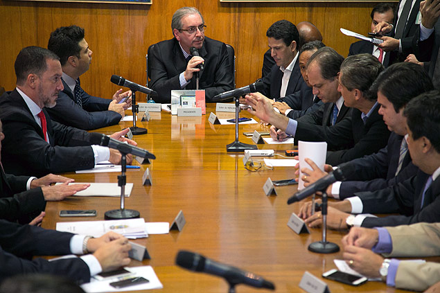 O presidente da Câmara, Eduardo Cunha, durante reunião de líderes para tratar da reforma política