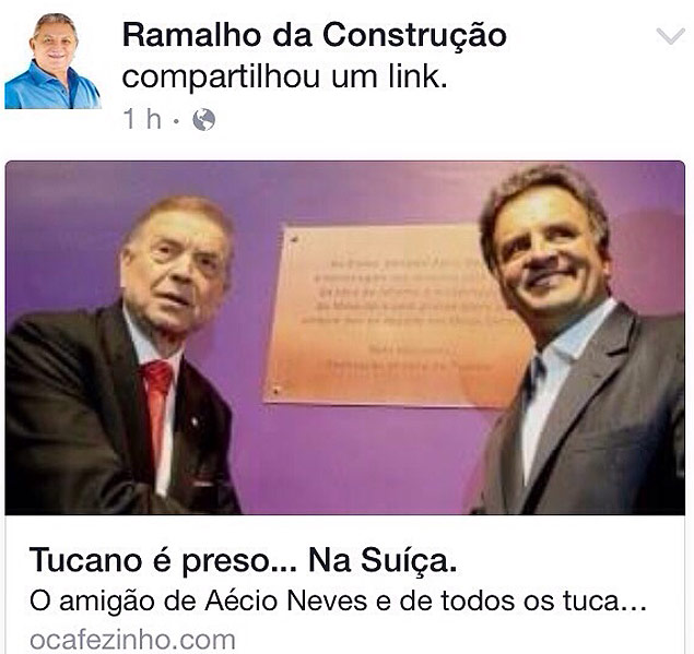Tucano compartilha foto do senador Aécio Neves (PSDB-MG) ao lado de José Maria Marin