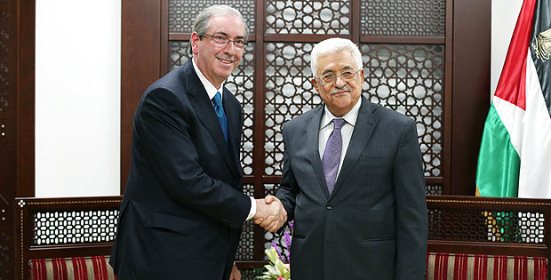 O presidente da Cmara, Eduardo Cunha (PMDB), em reunio com presidente da Autoridade Palestina