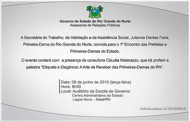 O convite da pasta do Trabalho, chefiada pela primeira-dama, Julianne Faria (PSD)