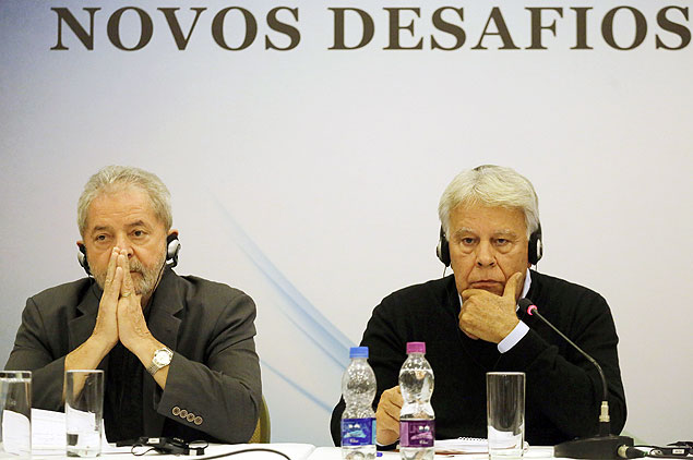O ex-presidente Luiz Inácio Lula da Silva (à esq.) e o ex-primeiro-ministro da Espanha, Felipe González