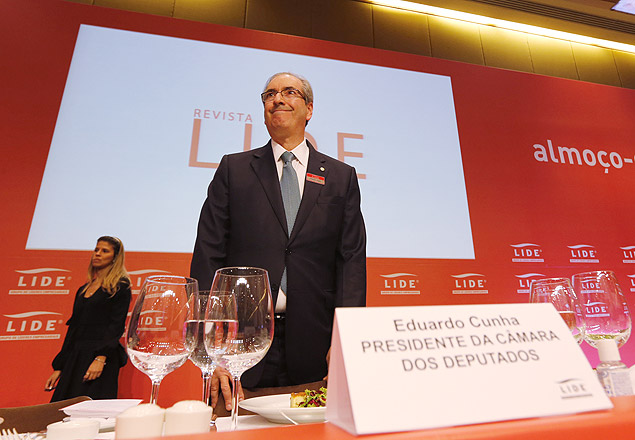 O presidente da Câmara, Eduardo Cunha (PMDB), em encontro com empresários em São Paulo
