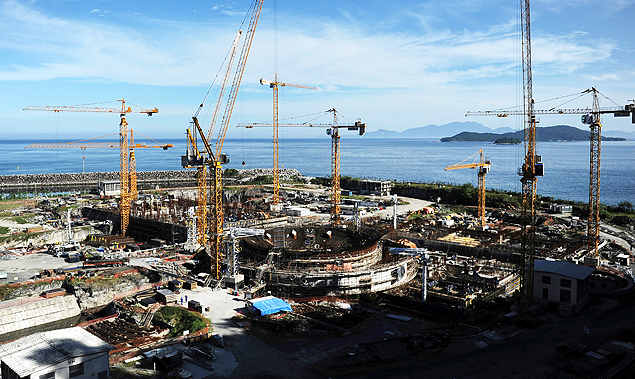 Aerial picture of the Angra 3 nuclear plant under construction in Angra dos Reis, south of Rio de Janeiro