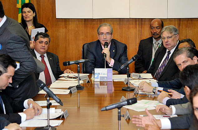 O presidente da Cmara, Eduardo Cunha, durante reunio com lderes dos partidos