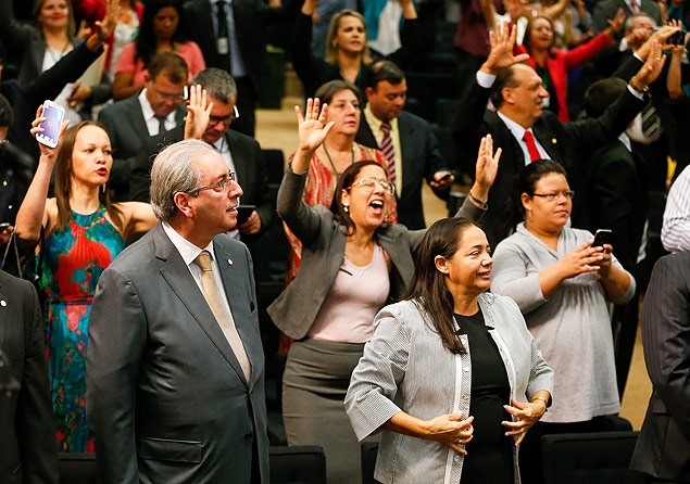 O presidente da Cmara, Eduardo Cunha (PMDB-RJ), participa de culto no auditrio Casa