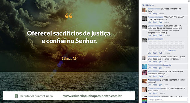Atualizao do perfil de Eduardo Cunha no Facebook tem mais de 12 mil comentrios