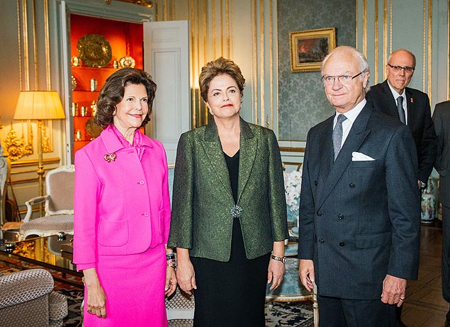 Dilma Rousseff durante visita ao rei da Suécia, Carl 16 Gustaf, e da rainha Sílvia, de origem brasileira