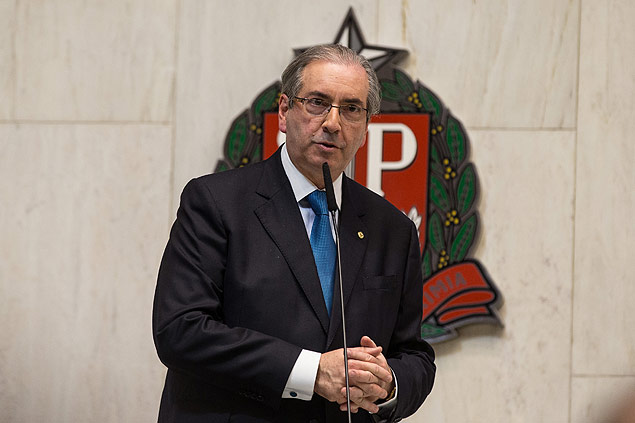 O presidente da Cmara, Eduardo Cunha (PMDB-RJ), durante visita  Assembleia Legislativa de SP