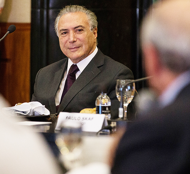 O vice-presidente, Michel Temer, (PMDB) durante encontro com empresrios em So Paulo