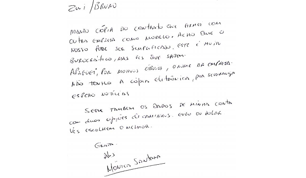 Bilhete de Mônica Moura apreendido pela Polícia Federal