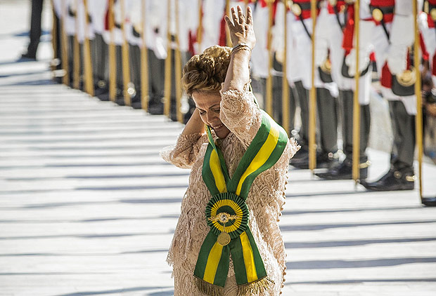 A presidente Dilma Rousseff durante cerimnia de posse de seu segundo mandato, em Braslia