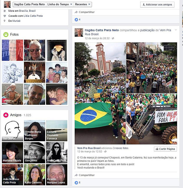 Perfil de Facebook do juiz Itagiba Catta Preta Neto, que suspendeu a nomeação de Lula na Casa Civil