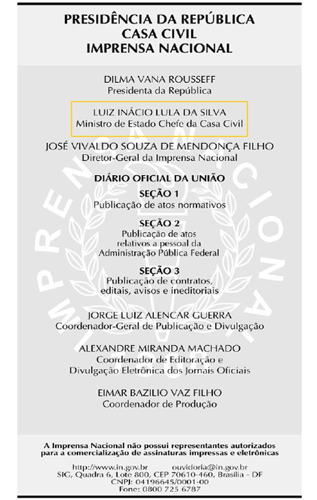 Reprodu��o da edi��o desta ter�a Di�rio Oficial da Uni�o