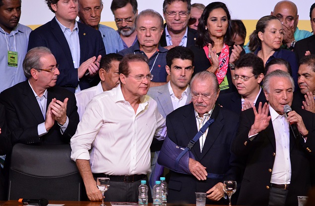 Líderes do PMDB durante a convenção nacional do partido, em Brasília