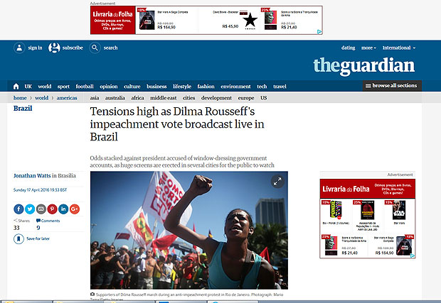 Segundo o "The Guardian", Dilma Rousseff ser julgada por um "Congresso hostil e manchado pela corrupo"