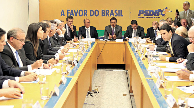 O presidente do PSDB, senador Aécio Neves, durante reunião da Executiva do partido