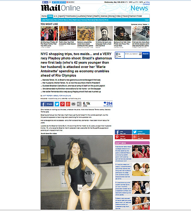 Tabloide britnico "Daily Mail" perfila primeira-dama interina, Marcela Temer