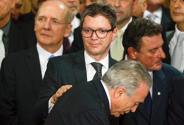 O ministro Fabiano Silveira, de Fiscalização, Transparência e Controle, durante cerimônia de posse dos ministros de Temer