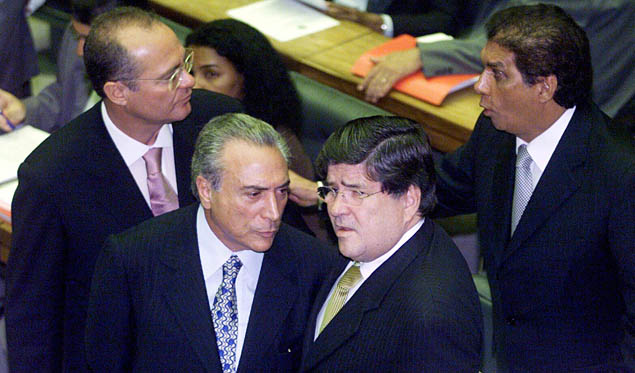 Renan Calheiros, Michel Temer, Srgio Machado e Jader Barbalho na Cmara, em 2003