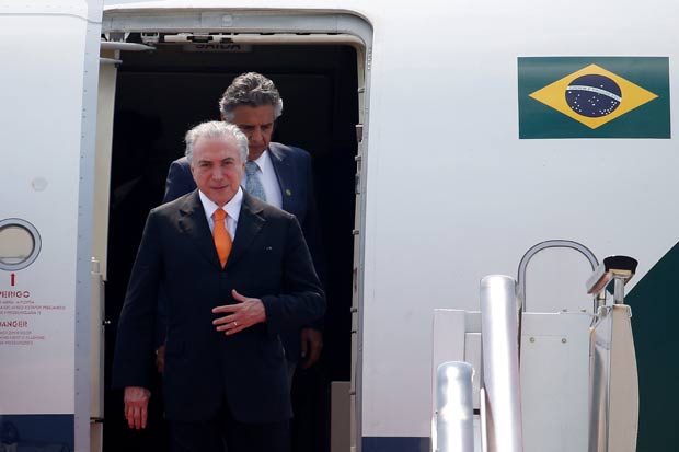 Brazil's President Michel Temer arrives at the Hangzhou Xiaoshan international airport before the G20 Summit in Hangzhou, Zhejiang province, China September 2, 2016. REUTERS/Aly Song ORG XMIT: SHA04