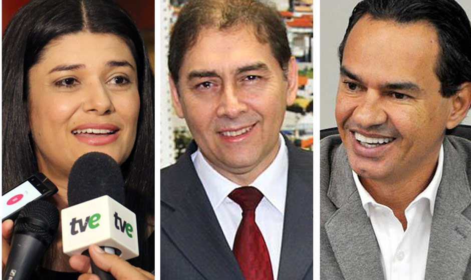 Os candidatos  Prefeitura de Campo Grande (MS) Rose Modesto (PSDB), o atual prefeito Alcides Bernal (PP) e Marquinhos Trad (PSD) 