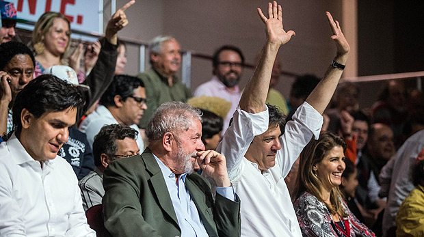 O ex-presidente Luiz Incio Lula da Silva e o prefeito Fernando Haddad participam de ato em So Paulo