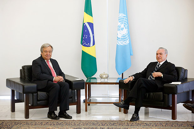 BRASILIA, DF, 31.10.2016, BRASIL, Presidente Michel Temer recebendo secretrrio Geral da Onu Antonio Guterres. Foto Pedro Ladeira / Folhapress
