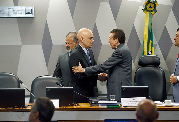 Alexandre de Moraes, indicado para o STF,  recebido em sabatina pelo senador Edison Lobo (PMDB-MA)