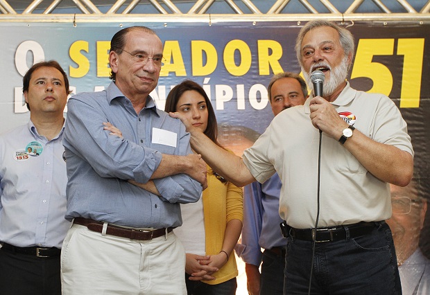 O senador Aloysio Nunes (PSDB-SP) e seu suplente, Airton Sandoval (PMDB-SP), durante a campanha em 2010