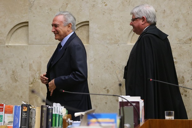 O presidente Michel Temer e o procurador-geral da República, Rodrigo Janot, em sessão do STF