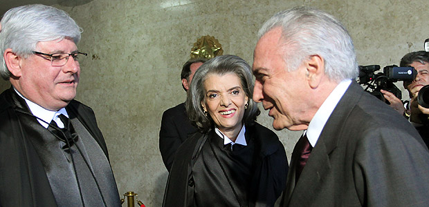O Procurador-Geral da Repblica, Rodrigo Janot, a ministra Crmen Lcia e o presidente Michel Temer