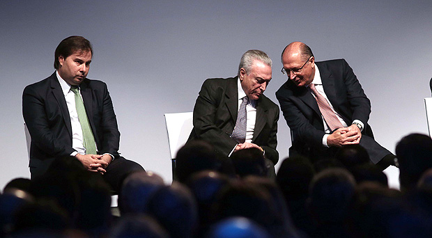 O presidente Michel Temer, Rodrigo Maia e Geraldo Alckmim em So Paulo