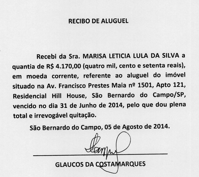 Recibos de Lula com data de 31 de junho