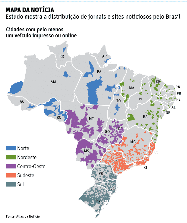 MAPA DA NOTCIAEstudo mostra a distribuio de jornais e sites noticiosos pelo Brasil