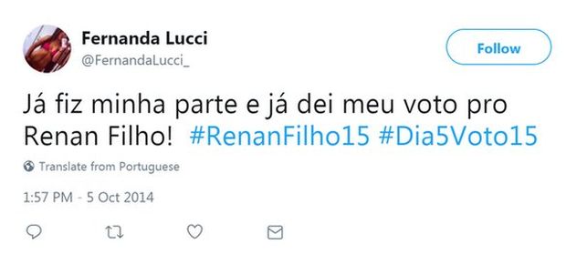 Perfil falso conta ter votado em Renan Filho