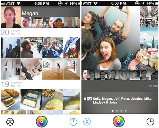 Telas do Color, aplicativo que permite compartilhar fotografias e vídeos no iPhone e no Android