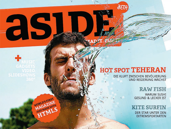Capa da publicao 'Aside', que diz ser 'a primeira revista do mundo feita s com HTML5