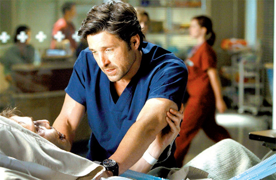 O ator Patrick Dempsey com Dr. Shepherd, em "Grey's Anatomy"