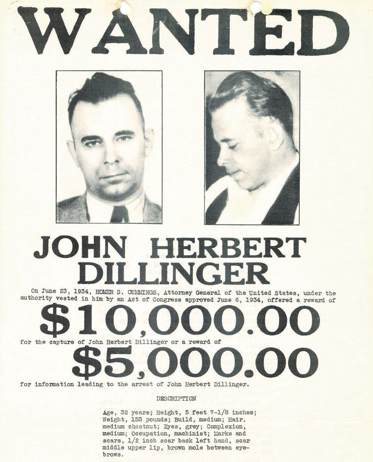 Em cartaz de 1934, governo oferecia recompensa por captura ou pistas de John Dillinger