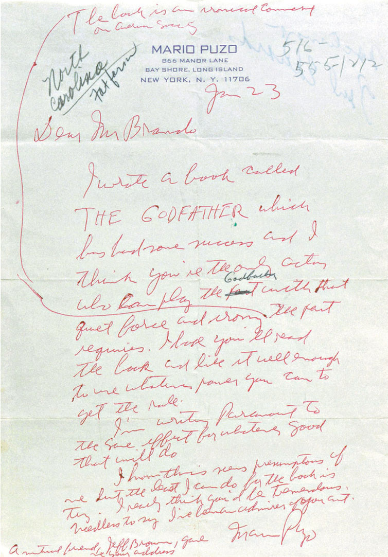O autor Mario Puzo escreve ao ator Marlon Brando, 1970
