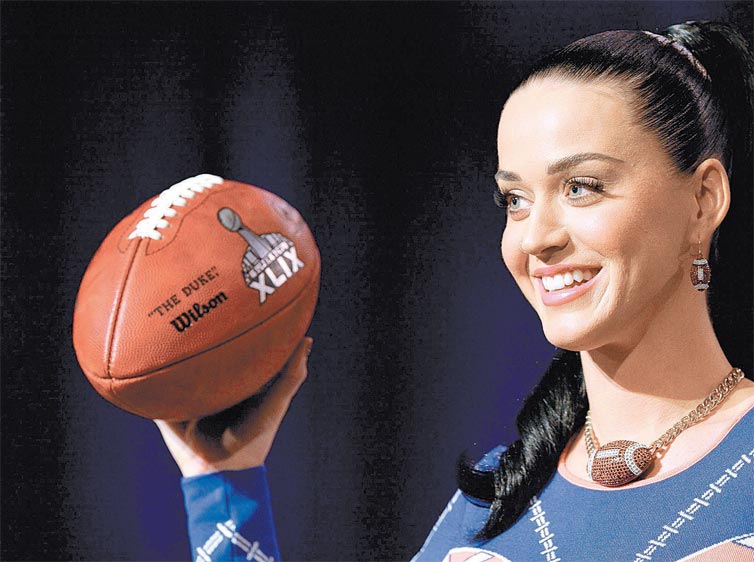A cantora Katy Perry durante evento de promoo do Super Bowl, a final do campeonato de futebol americano