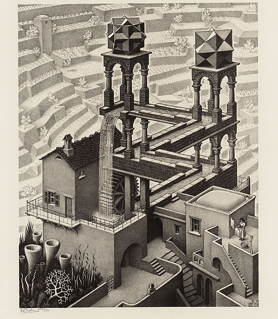 Litografia "Cascata" (1961), que integra a mostra "O Mundo Mgico de Escher" no CCBB, que estreia em SP